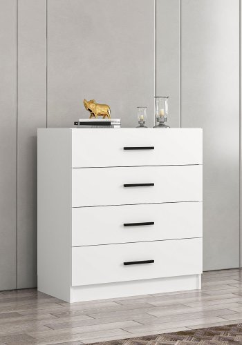 FUNZI LIVING kommode, m. 4 skuffer - hvid melamin