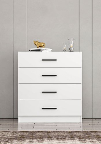 FUNZI LIVING kommode, m. 4 skuffer - hvid melamin