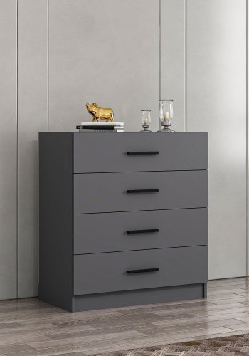 FUNZI LIVING kommode, m. 4 skuffer - antracitgr melamin