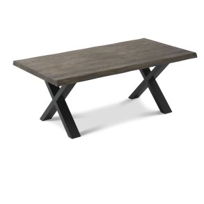 Borneo sofabord med blget kant 40 mm, rektangulr - rgfarvet egetr og sort metal (130x70)