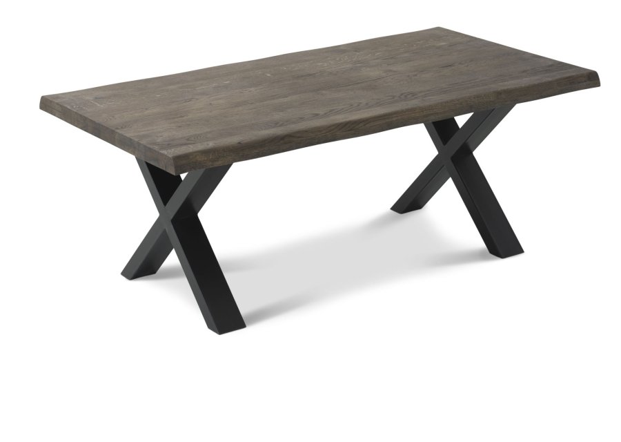 Borneo sofabord med blget kant 40 mm, rektangulr - rgfarvet egetr og sort metal (130x70)