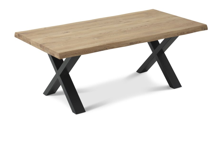 Borneo sofabord med blget kant 40 mm, rektangulr - natur egetr og sort metal (130x70)