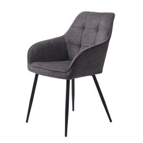 Nolan spisebordsstol, firkantet, m. armln - mrkegr polyester og sort metal