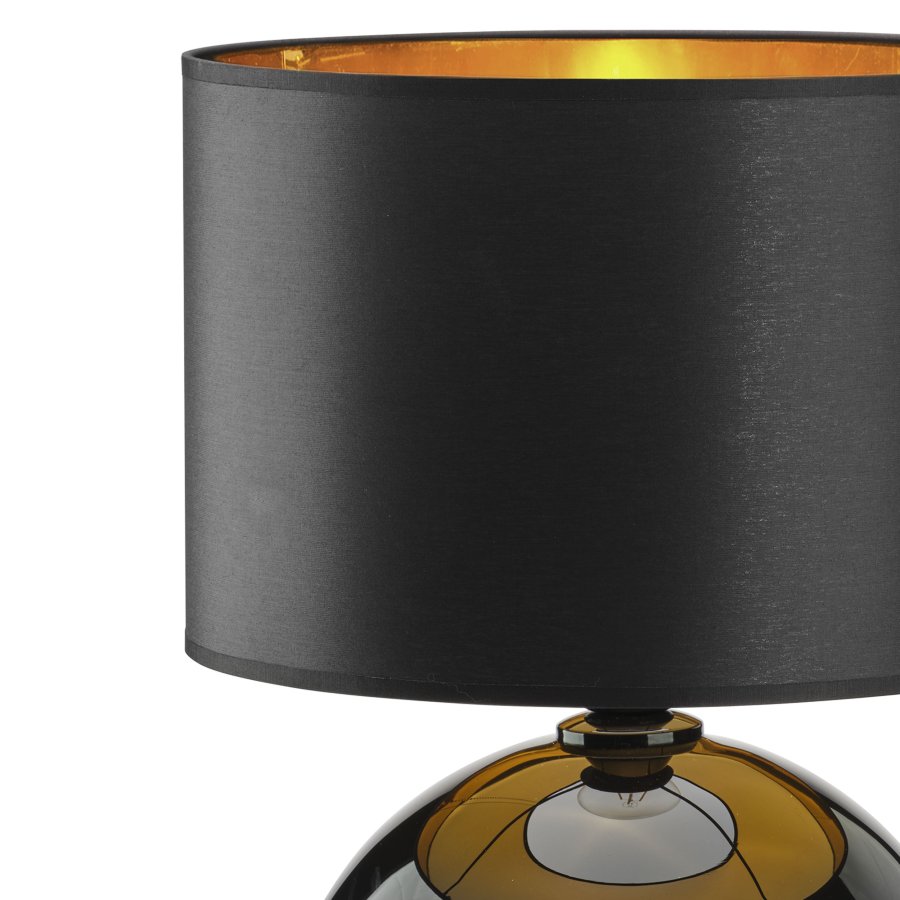 TK Palla bordlampe - guld, sort stof og sort glas