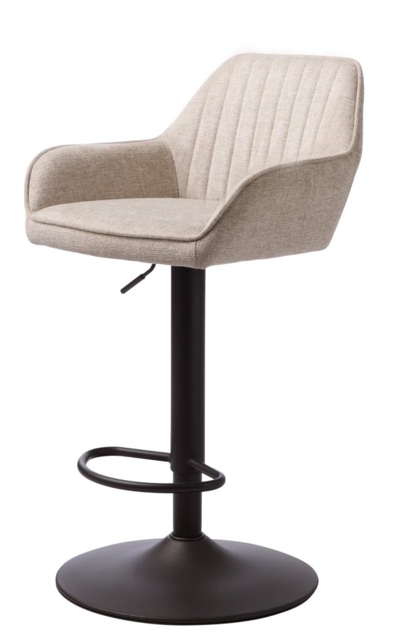 Nolan barstol, stribe, m. rygln, armln og fodsttte - sand polyester og sort metal