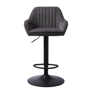 Nolan barstol, stribe, m. rygln, armln og fodsttte - mrkegr polyester og sort metal