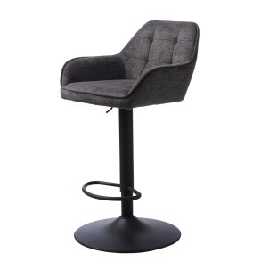 Nolan barstol, firkantet, m. rygln, armln og fodsttte - mrkegr polyester og sort metal