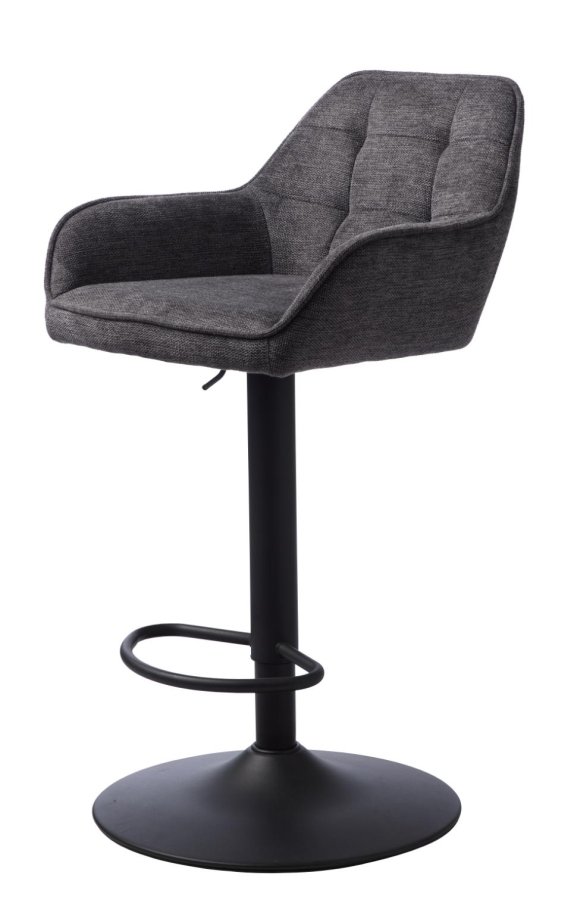 Nolan barstol, firkantet, m. rygln, armln og fodsttte - mrkegr polyester og sort metal