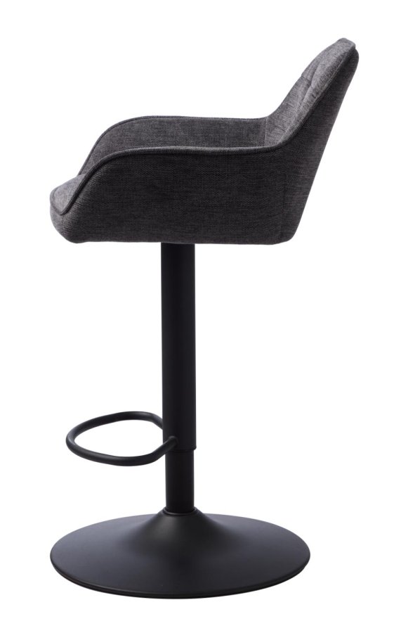 Nolan barstol, firkantet, m. rygln, armln og fodsttte - mrkegr polyester og sort metal