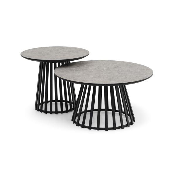 Samos sofabord, rund - beige terrazzo HPL og sort metal (60, 80) (st med 2)