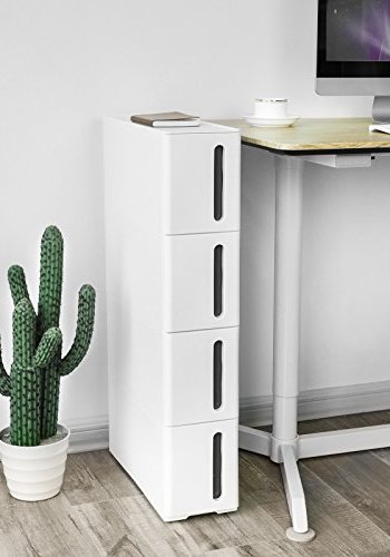 SONGMICS smal opbevaringstrn, m. 4 skuffer og hjul - hvid og brun polypropylen