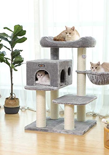 FEANDREA kradsetr, 4 niveauer, 1 liggestol, 1 hule, 1 pompon, 1 kurv - lysegr plys