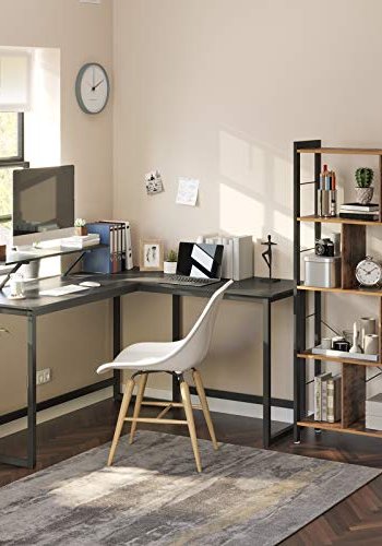 VASAGLE hjrneskrivebord, m. skrmstativ - sort spnplade og sort stl (140x130)