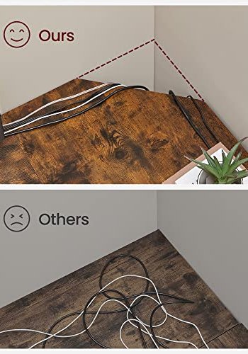 VASAGLE hjrneskrivebord, m. 2 hylder - rustik brun spnplade og sort stl (138x138)