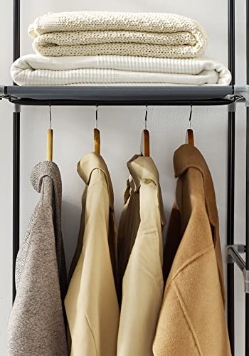 SONGMICS garderobeskab, sammenfoldelig, m. 2 bjlestnger og hylder - gr lrred og stl