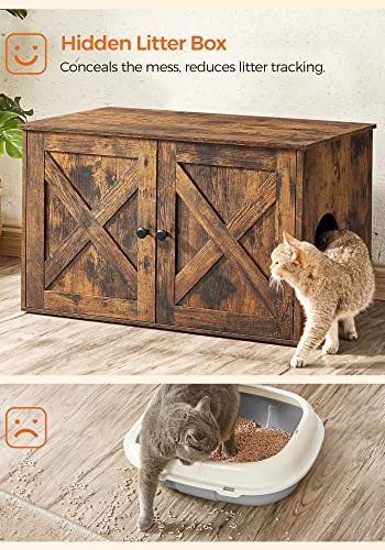 FEANDREA skab til kattebakke, m. 2 lger og 2 rum - rustik brun spnplade