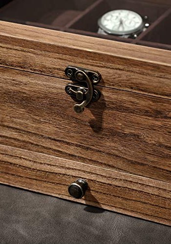 SONGMICS smykkeskrin, 2 lag, 8 pladser til ure m. urpuder, glaslg, fljlsfor - valnddefarvet tr