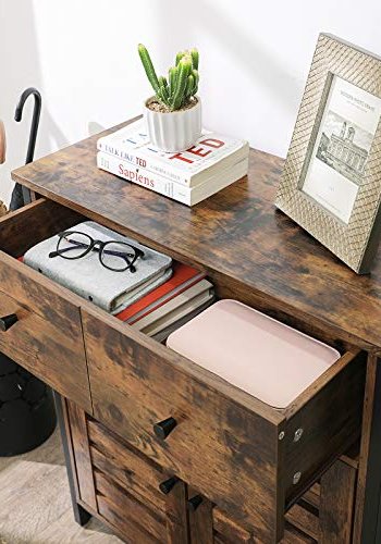 VASAGLE skab, m. 2 lamellger, 1 skuffe og 1 hylde - rustik brun spnplade og sort stl