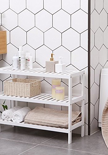 SONGMICS skohylde, m. 3 hylder - hvid bambus (70x26)