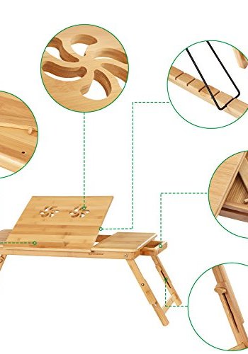 SONGMICS Laptop skrivebord, foldbar, venstre- og hjrehndet, 5 vippevinkler, lufthuller - bambus