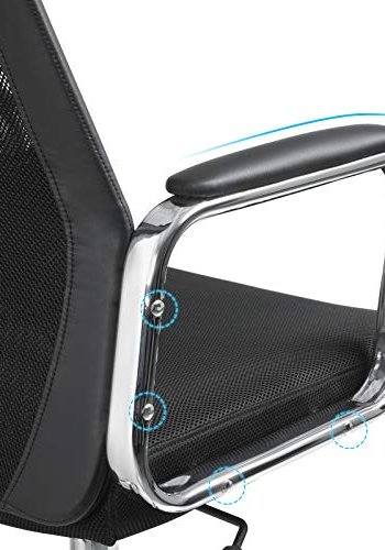 SONGMICS kontorstol, hjdejusterbar, hoved- og lndesttte, armln, hjul - sort mesh og kunstlder