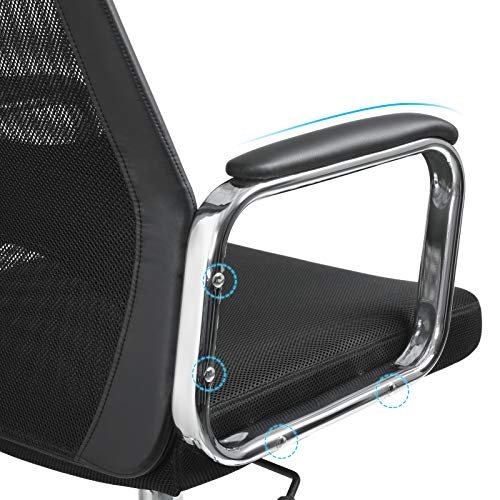 SONGMICS kontorstol, hjdejusterbar, hoved- og lndesttte, armln, hjul - sort mesh og kunstlder