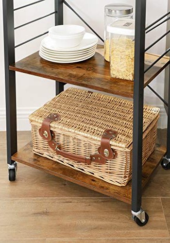 VASAGLE rullebord, m. 3 hylder og 6 kroge - brun spnplade og sort stl (60x40)