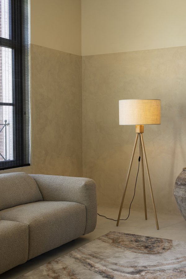 ZUIVER Fan gulvlampe - hvid og natur bambus