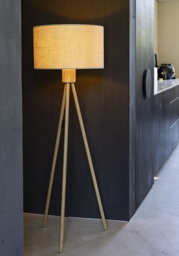 ZUIVER Fan gulvlampe - hvid og natur bambus