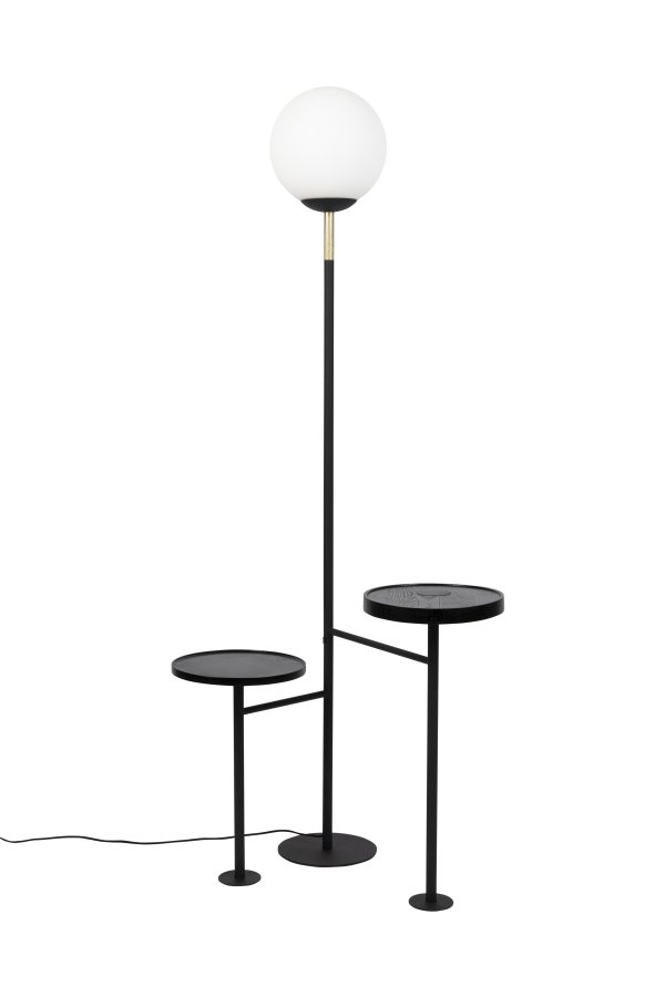 ZUIVER Orion Charge gulvlampe, m. 2 borde, trdls ladestation, USB-port  - opal glas og sort jern