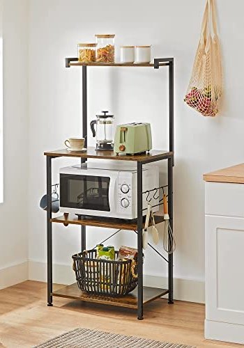 VASAGLE kkkenreol, m. 6 S-kroge og 4 hylder - rustik brun spnplade og sort stl