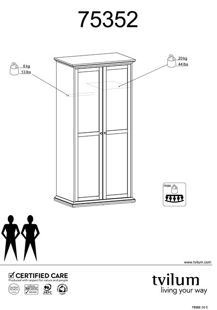 TVILUM Paris garderobeskab - hvid tr, 2 lger, m. 4 hylder