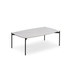 Malta sofabord, rektangulr - hvid keramik og sort metal (120x70xH:42)