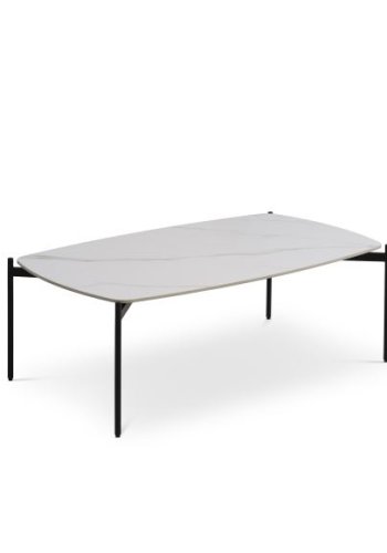 Malta sofabord, rektangulr - hvid keramik og sort metal (120x70xH:42)