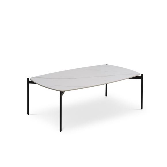 Malta sofabord, rektangulr - hvid keramik og sort metal (120x70xH:42)