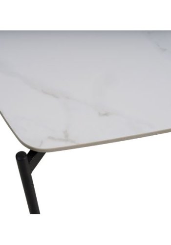 Malta sofabord, rektangulr - hvid keramik og sort metal (120x70xH:42)