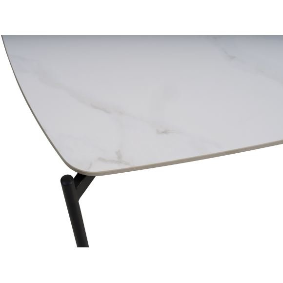 Malta sofabord, rektangulr - hvid keramik og sort metal (120x70xH:42)