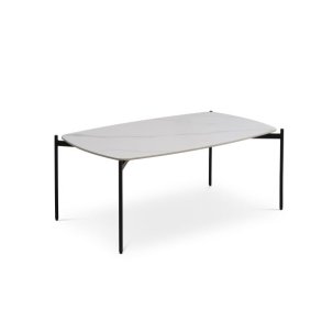 Malta sofabord, rektangulr - hvid keramik og sort metal (120x70xH:50)