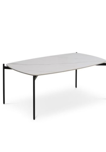 Malta sofabord, rektangulr - hvid keramik og sort metal (120x70xH:50)