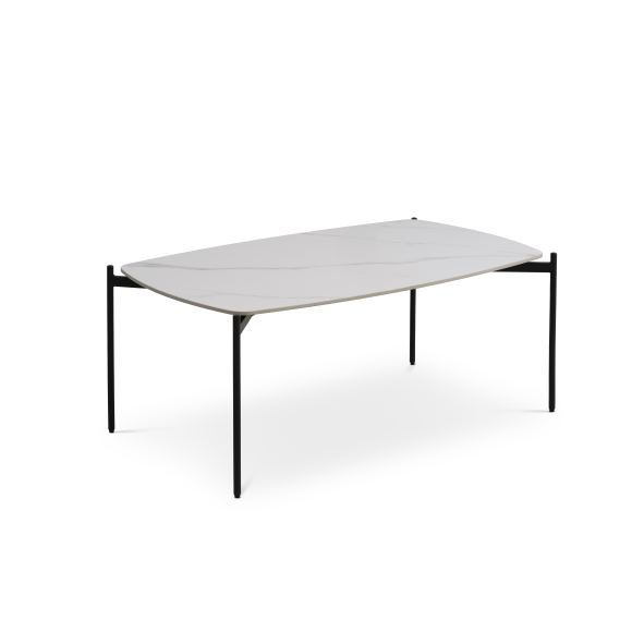 Malta sofabord, rektangulr - hvid keramik og sort metal (120x70xH:50)