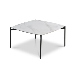 Malta sofabord, kvadratisk - hvid keramik og sort metal (80x80xH:42)