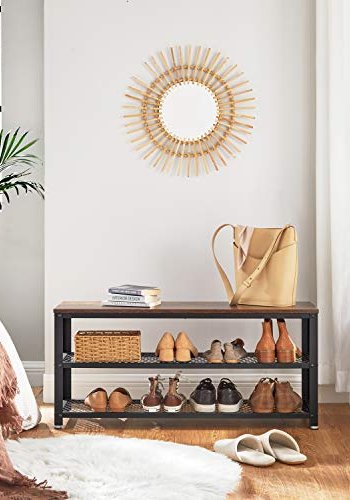 VASAGLE skohylde, m. 2 mesh-hylder - brun spnplade og sort stl