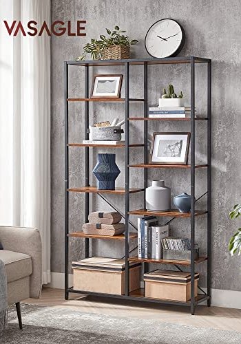 VASAGLE bogreol, m. 9 hylder - rustik brun spnplade og sort stl
