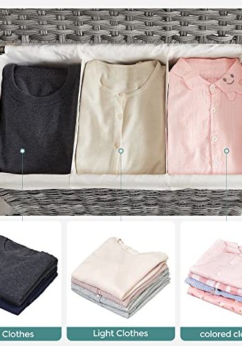 SONGMICS vasketjskurv, m. 3 rum, aftagelig foring, hndtag, lg, hjul - bomuld og gr polypropylen