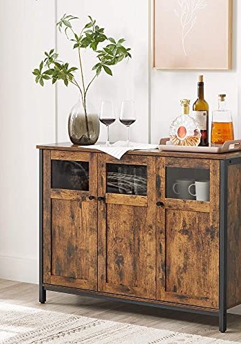 VASAGLE sknk, m. 3 glaslger og justerbare hylder - rustik brun spnplade og sort stl