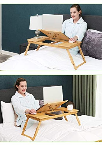 SONGMICS Laptop skrivebord, foldbar, venstre- og hjrehndet, 5 vippevinkler, lufthuller - bambus