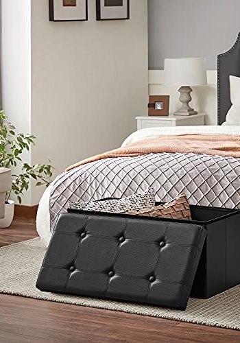 SONGMICS puf, rektangulr, foldbar, m. opbevaringsplads -  sort kunstlder (76x38)