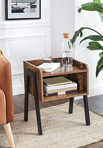 VASAGLE sidebord, m. 1 hylde - brun spnplade og sort stl (42x35)