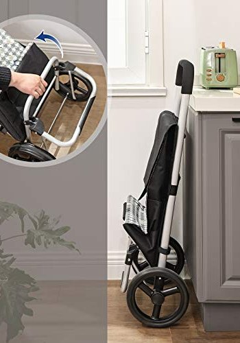 SONGMICS indkbsvogn p hjul, breevne 40L, lommer - sort og Houndstooth mnster stof og aluminium