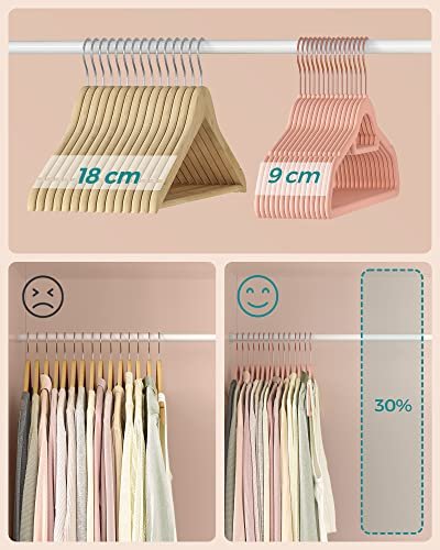 SONGMICS tjbjle, skridsikker, med bindestang og roseguldkrog - lyserd fljl stof (st med 50)